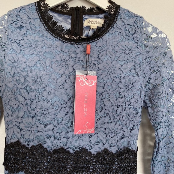 Metisu Blue Hollow Cutout Lace Swing Midi Dress Blue Sz Small - Picture 7 of 12